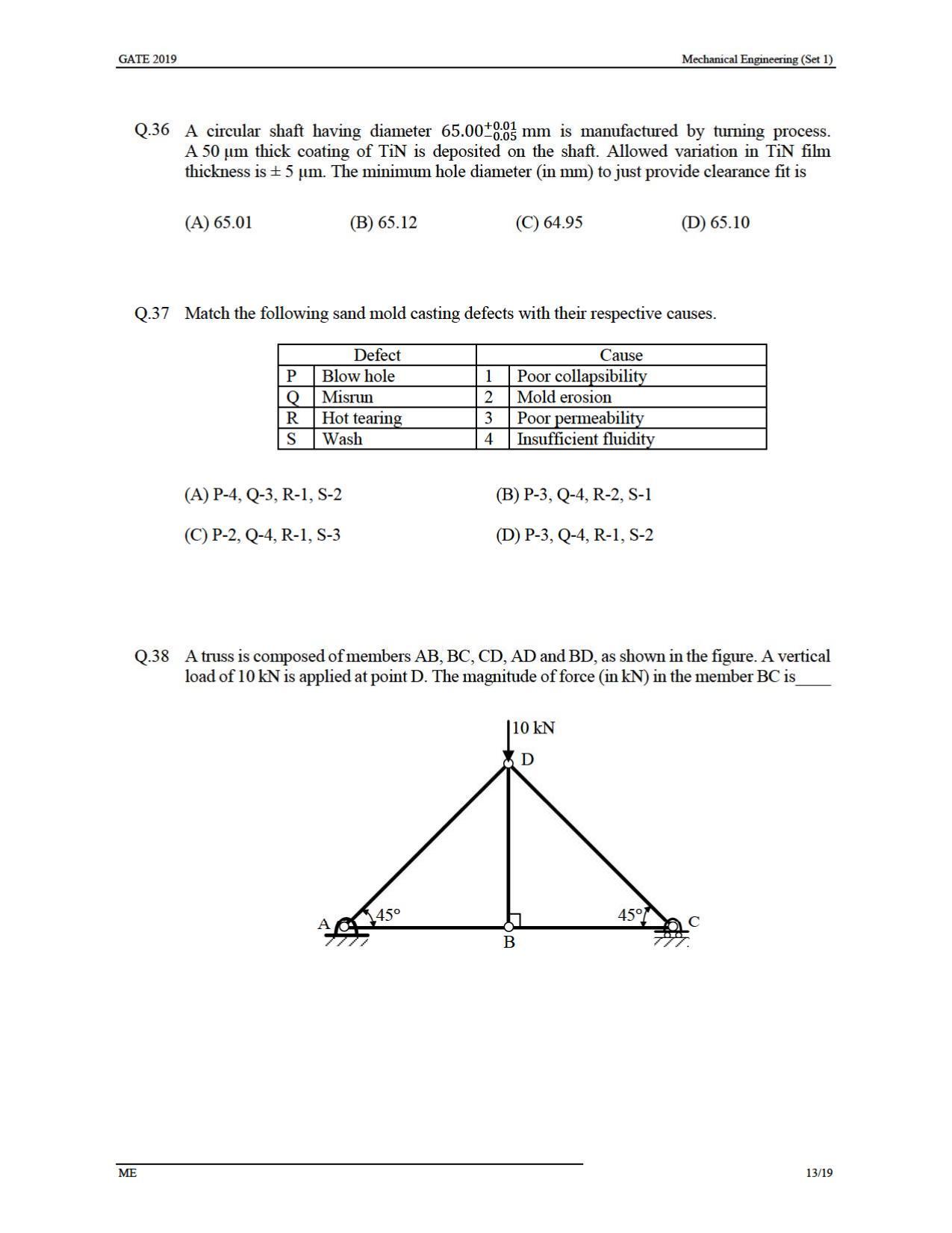 GATE 2019 Mechanical Engineering (ME) Question Paper - Page 17