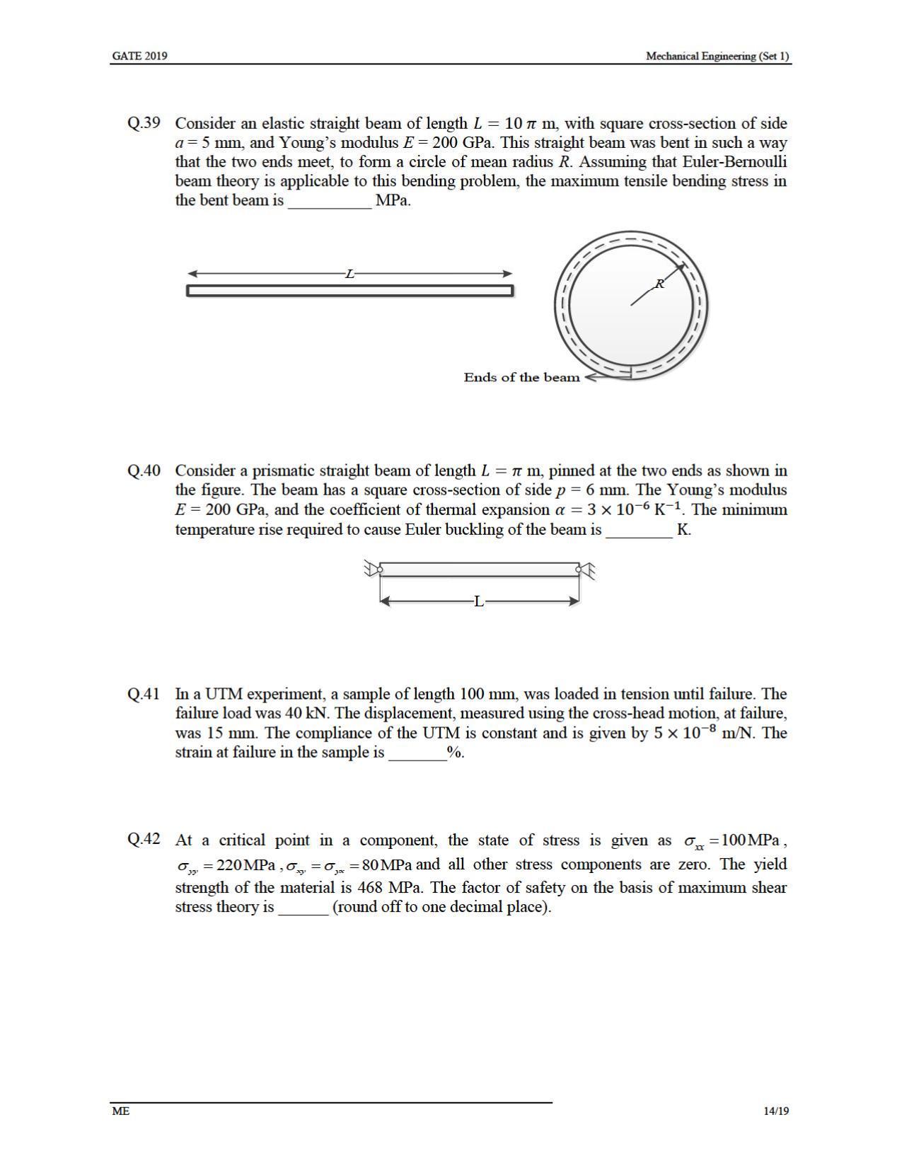 GATE 2019 Mechanical Engineering (ME) Question Paper - Page 18