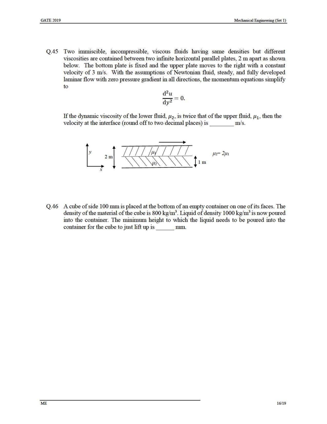 GATE 2019 Mechanical Engineering (ME) Question Paper - Page 20