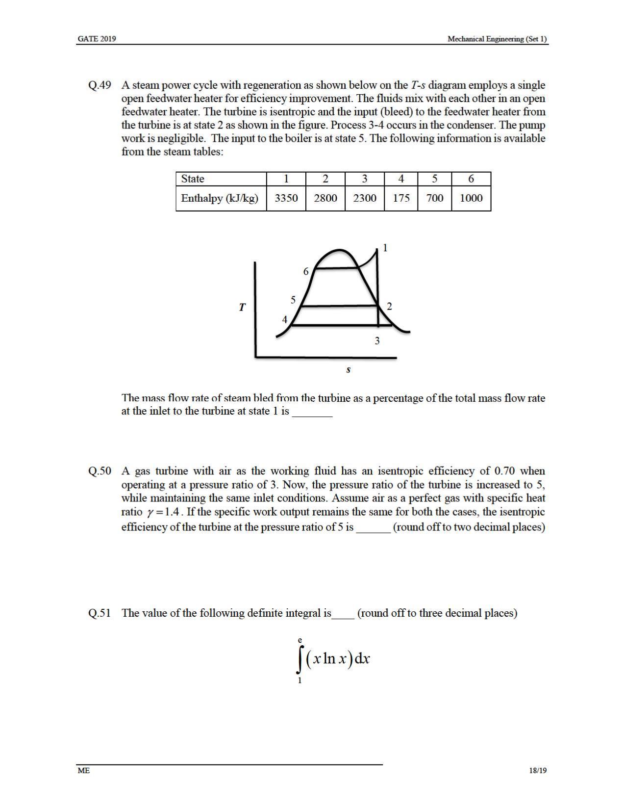 GATE 2019 Mechanical Engineering (ME) Question Paper - Page 22