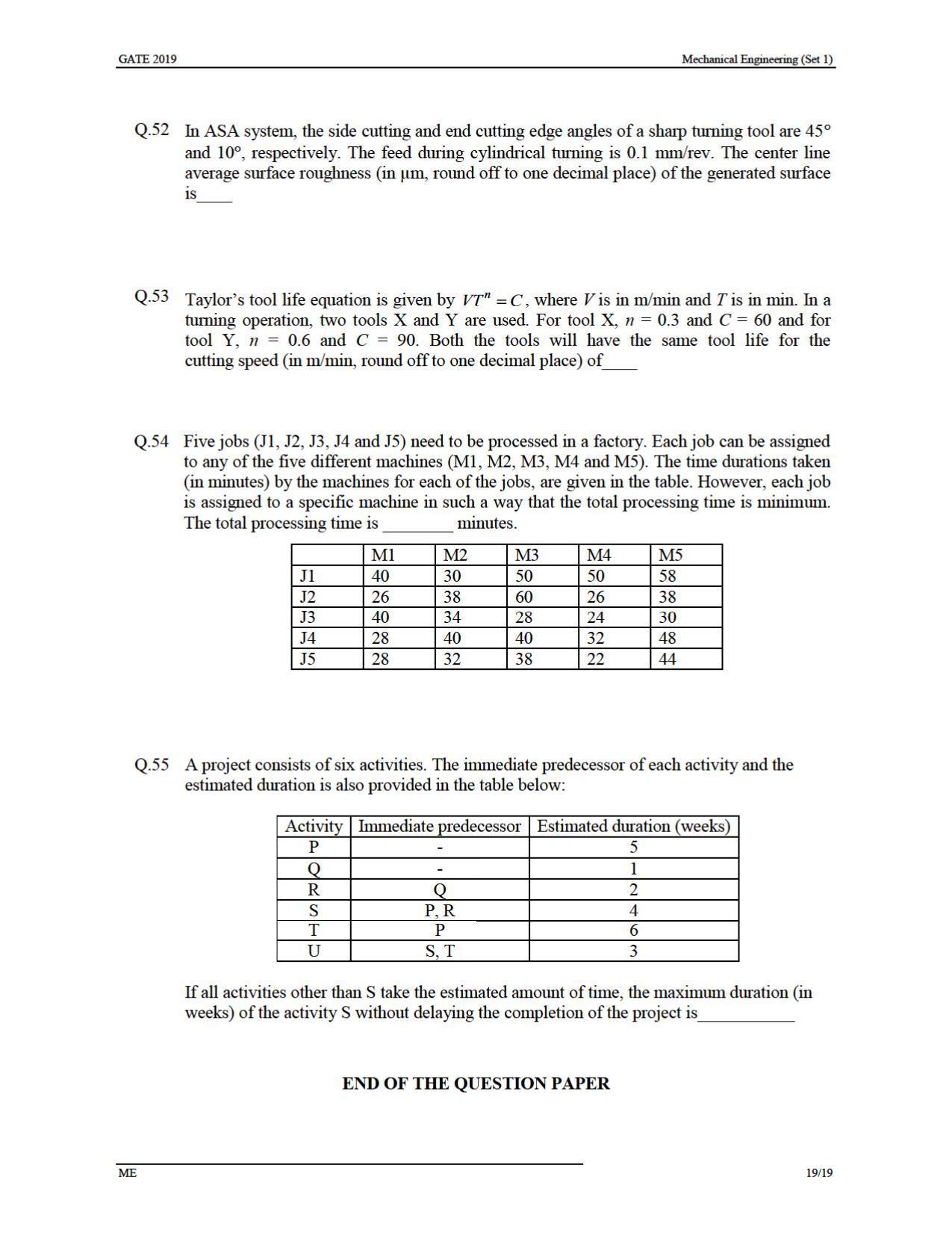 GATE 2019 Mechanical Engineering (ME) Question Paper - Page 23
