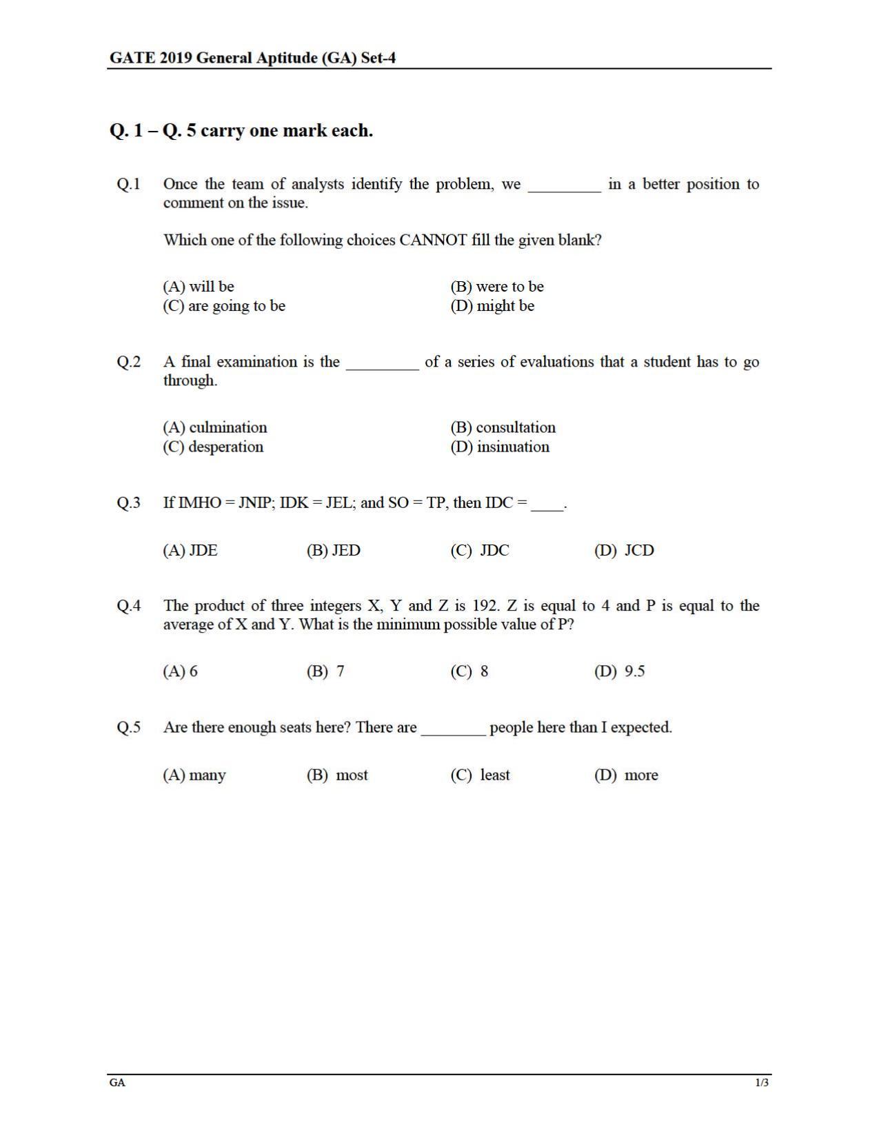 GATE 2019 Mechanical Engineering (ME) Question Paper - Page 28