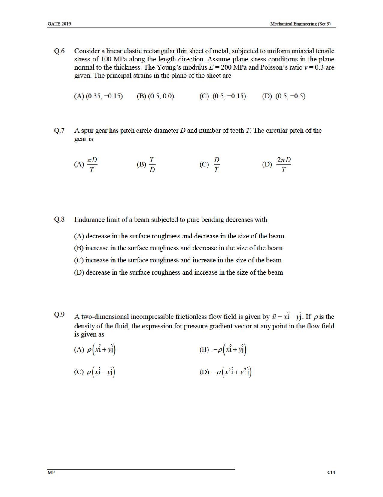 GATE 2019 Mechanical Engineering (ME) Question Paper - Page 33