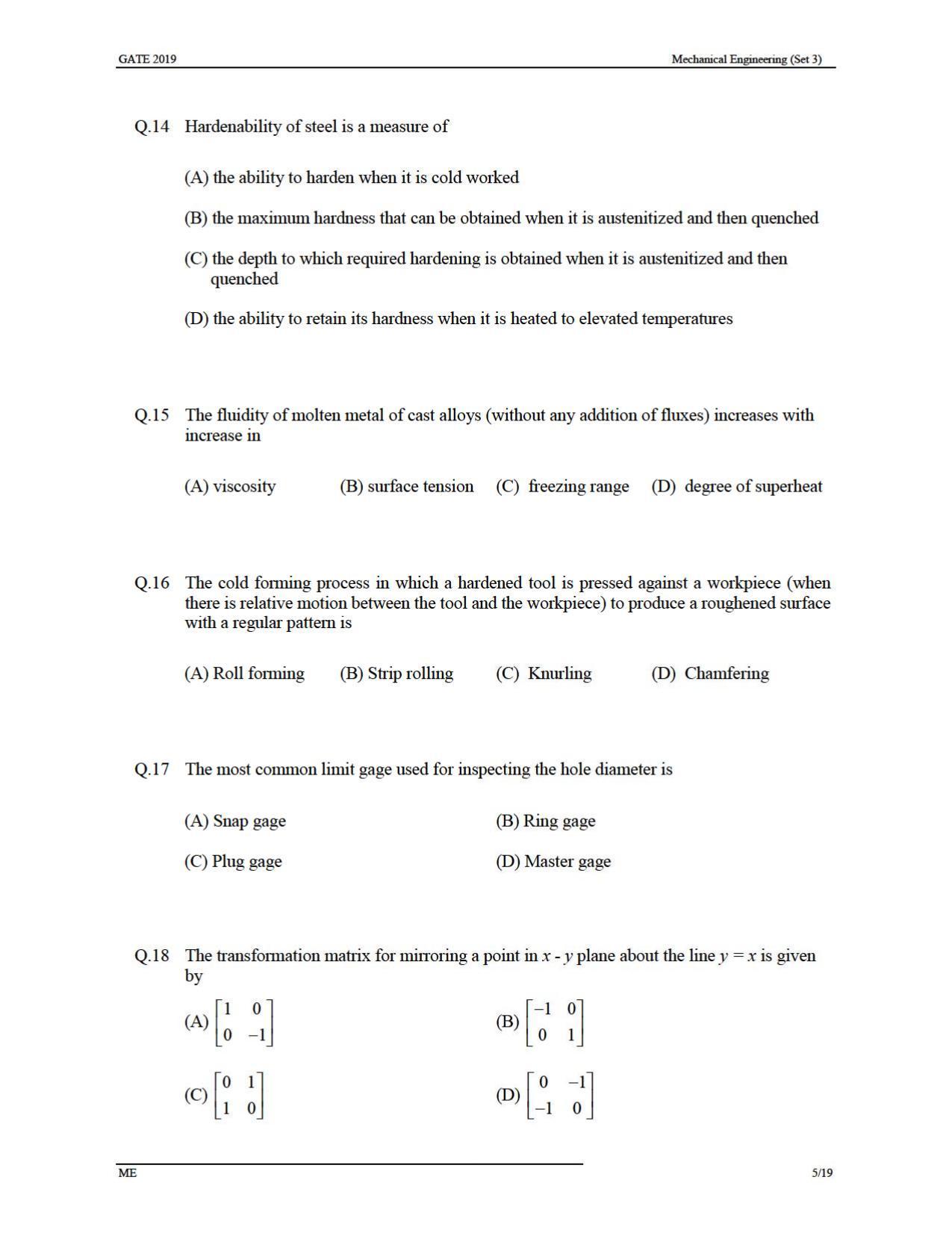 GATE 2019 Mechanical Engineering (ME) Question Paper - Page 35