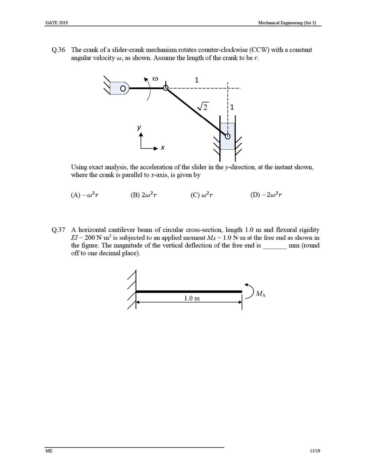 GATE 2019 Mechanical Engineering (ME) Question Paper - Page 43