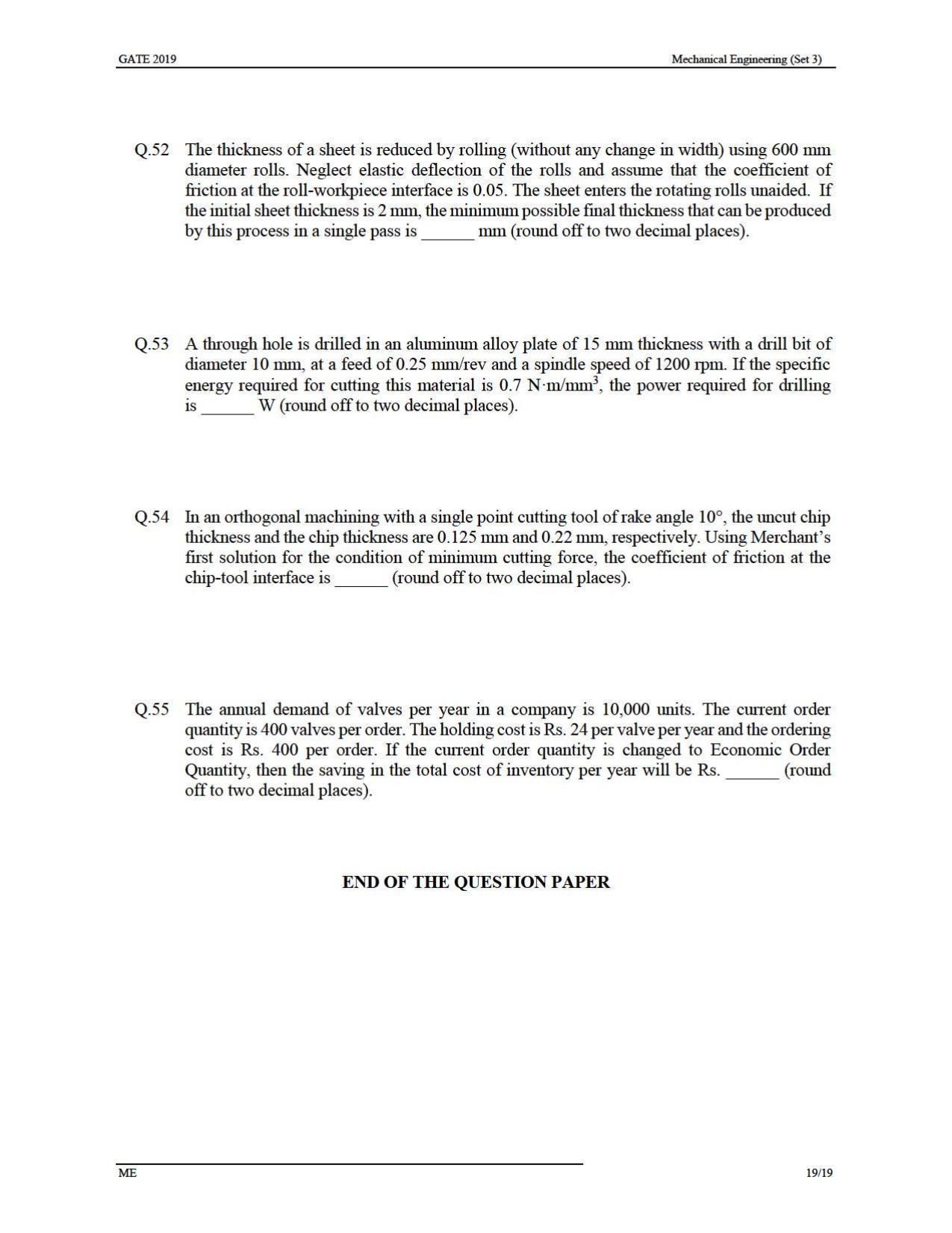 GATE 2019 Mechanical Engineering (ME) Question Paper - Page 49