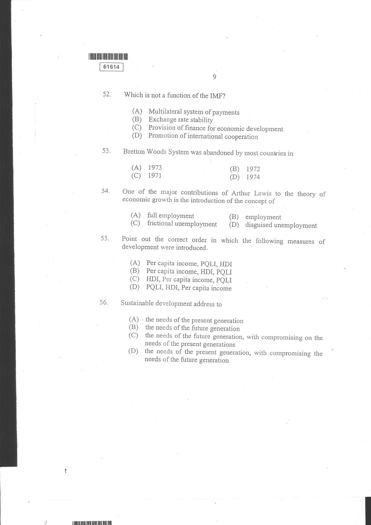 CUSAT CAT 2014 Applied Economics Question Paper - Page 9