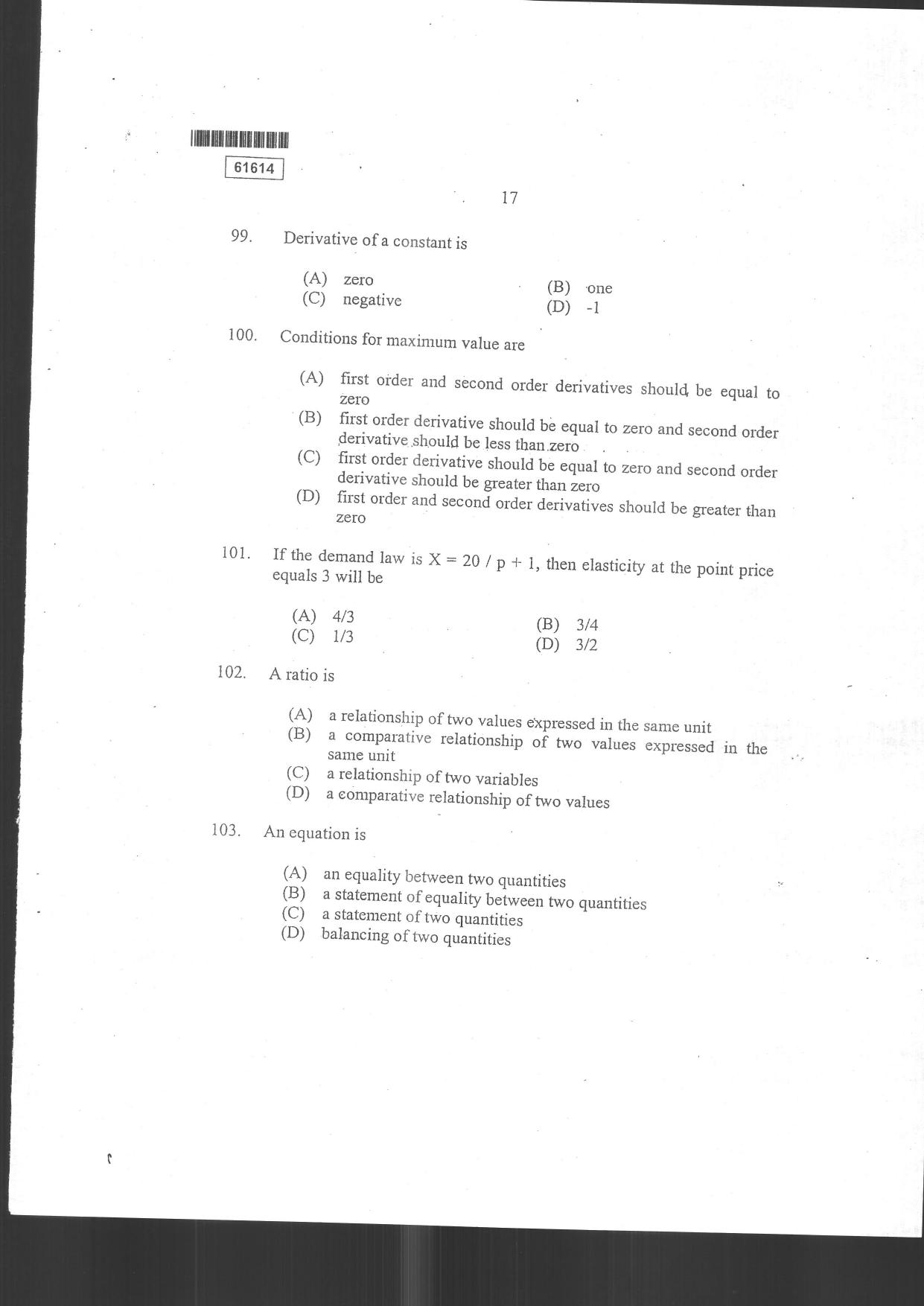 CUSAT CAT 2014 Applied Economics Question Paper - Page 15