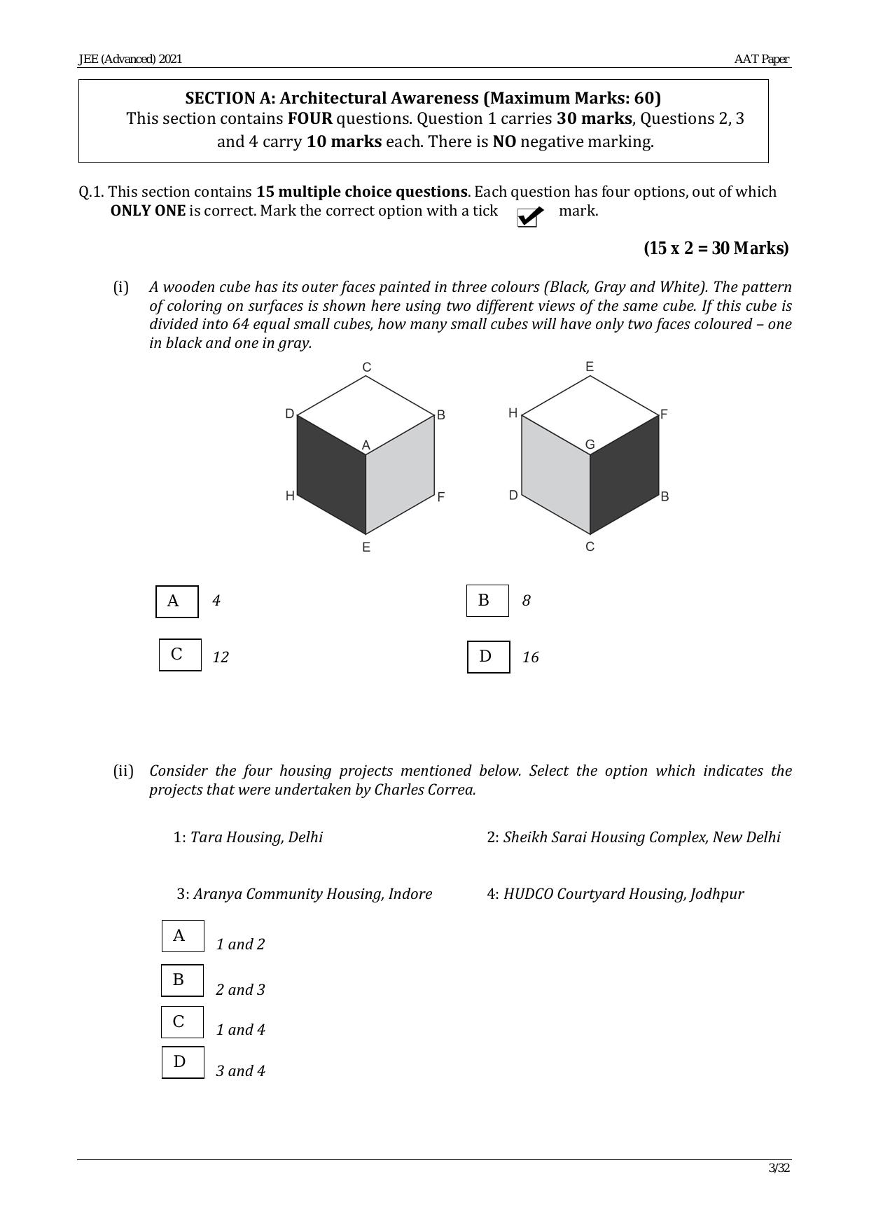 JEE Advanced AAT 2021 Question Paper - Page 3