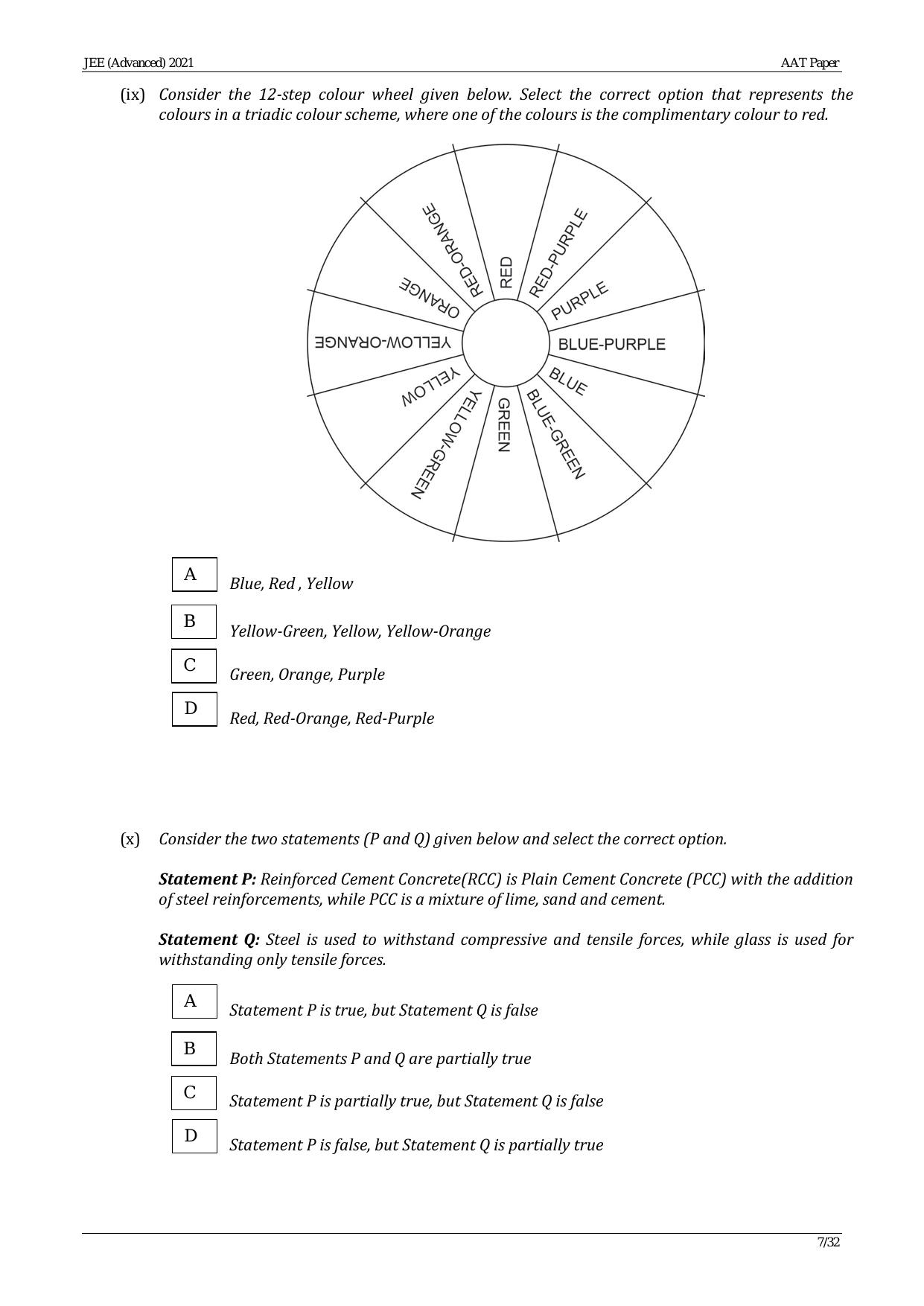 JEE Advanced AAT 2021 Question Paper - Page 7