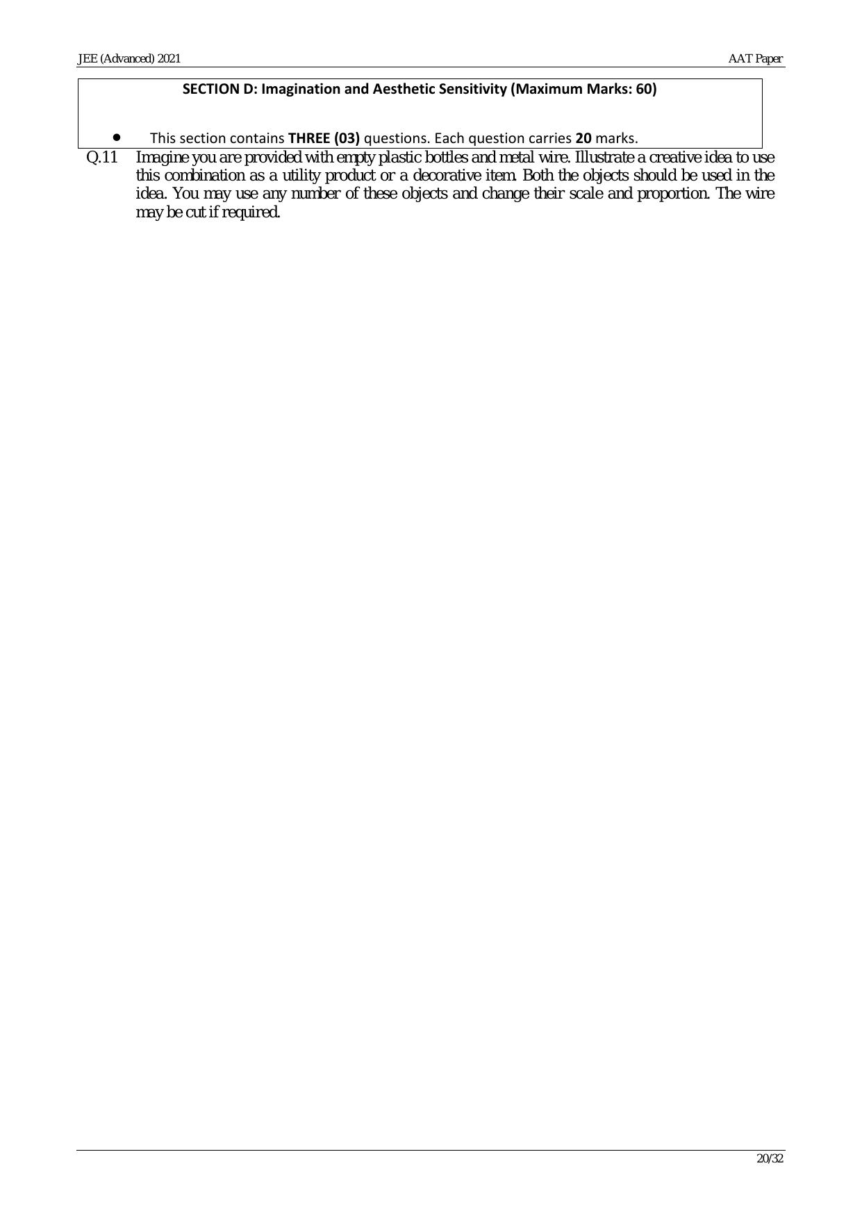 JEE Advanced AAT 2021 Question Paper - Page 20