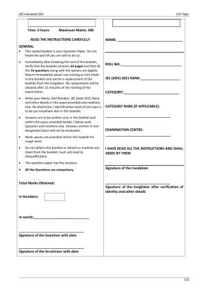 JEE Advanced AAT 2021 Question Paper