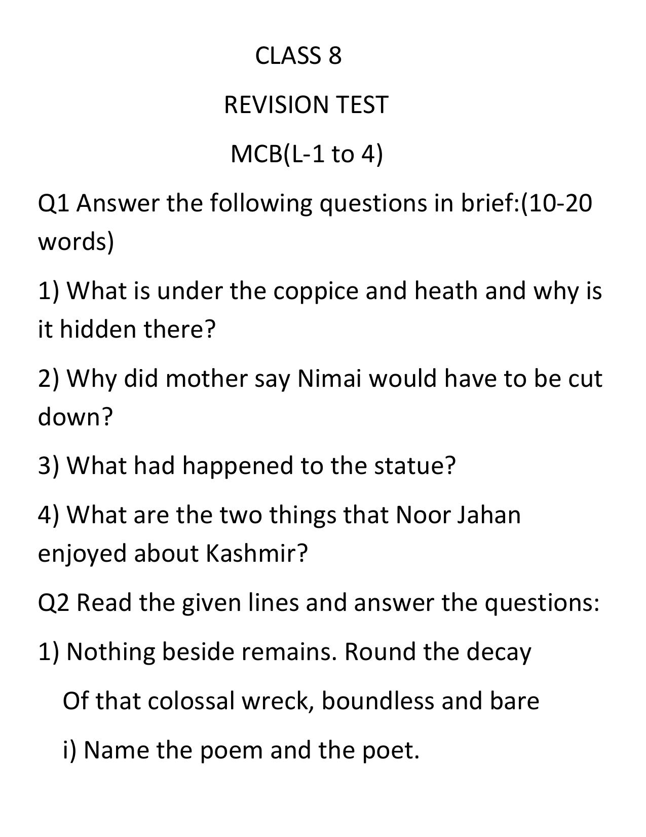 CBSE Worksheets for Class 8 English Assignment 5 - Page 1