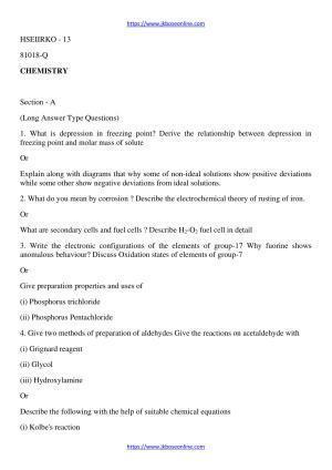 JKBOSE Class 12 Chemistry Question Papers 2013 (81018-Q-V2)