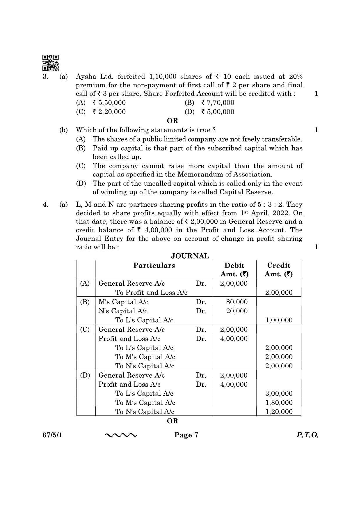 CBSE Class 12 67-5-1 Accountancy 2023 Question Paper - Page 7