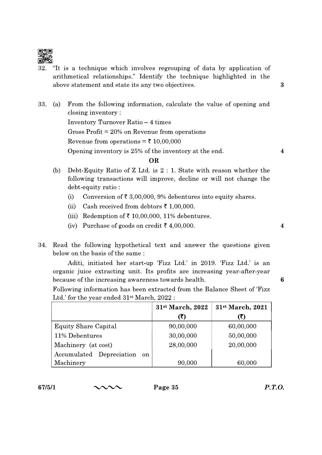 CBSE Class 12 67-5-1 Accountancy 2023 Question Paper - Page 35
