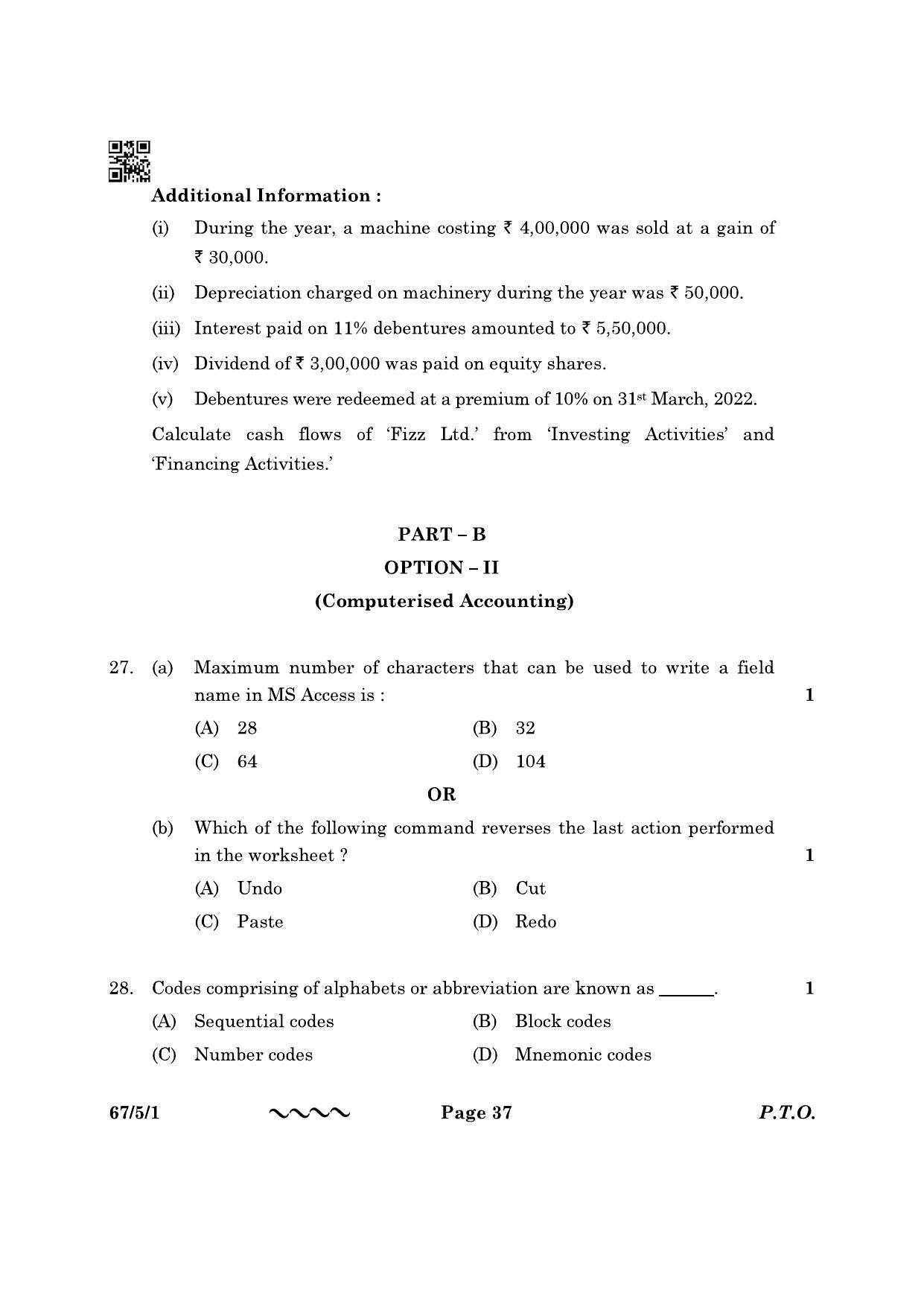 CBSE Class 12 67-5-1 Accountancy 2023 Question Paper - Page 37