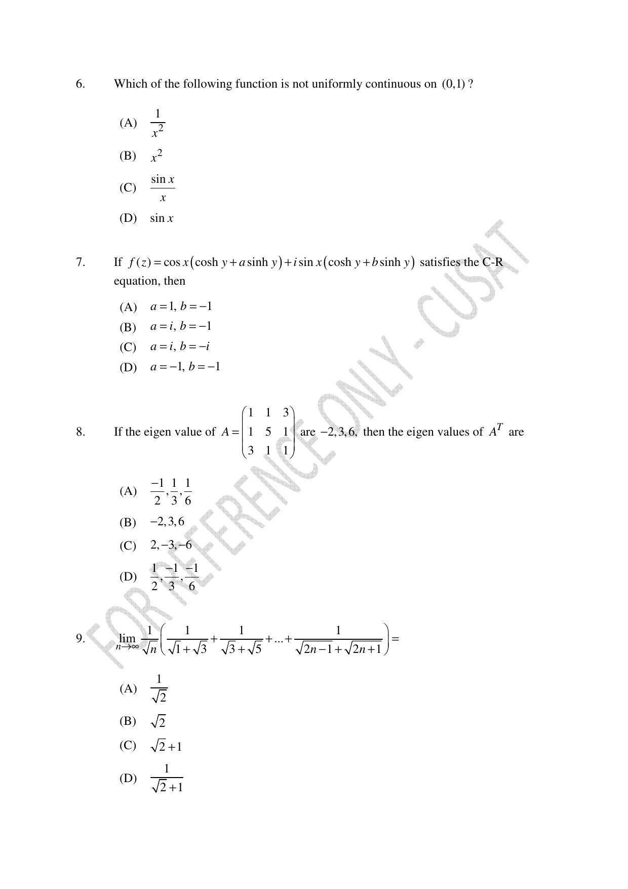 CUSAT CAT 2023 MATHEMATICS PG Question Paper - Page 2