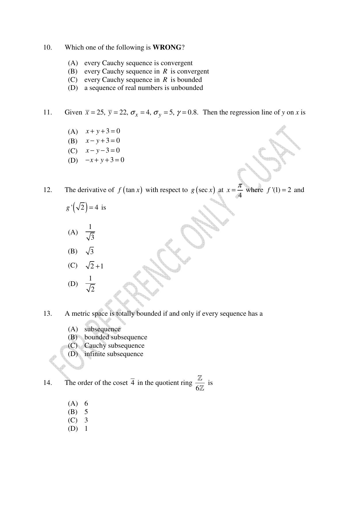 CUSAT CAT 2023 MATHEMATICS PG Question Paper - Page 3