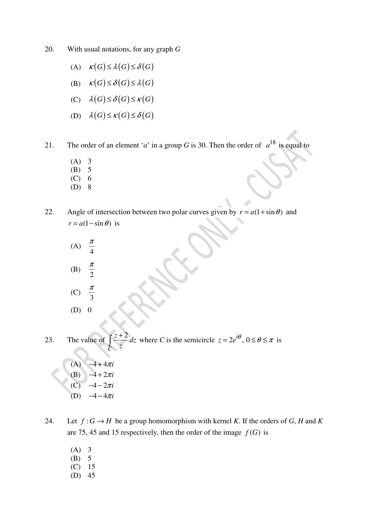 CUSAT CAT 2023 MATHEMATICS PG Question Paper - Page 5