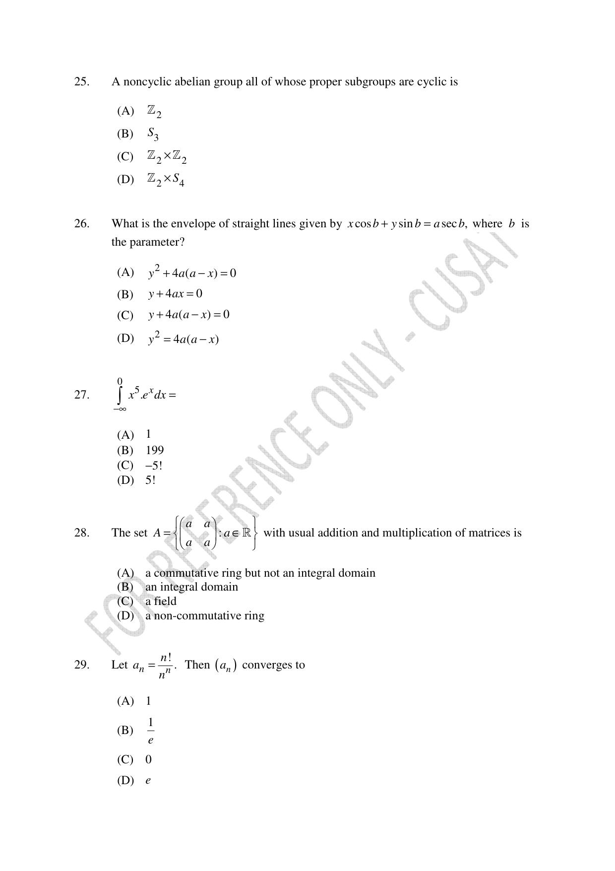 CUSAT CAT 2023 MATHEMATICS PG Question Paper - Page 6