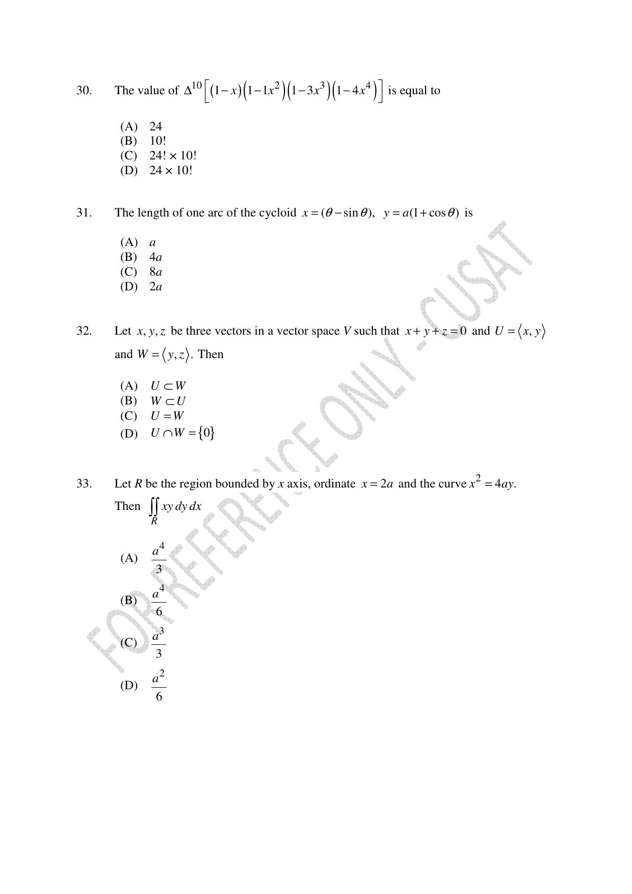 CUSAT CAT 2023 MATHEMATICS PG Question Paper - Page 7