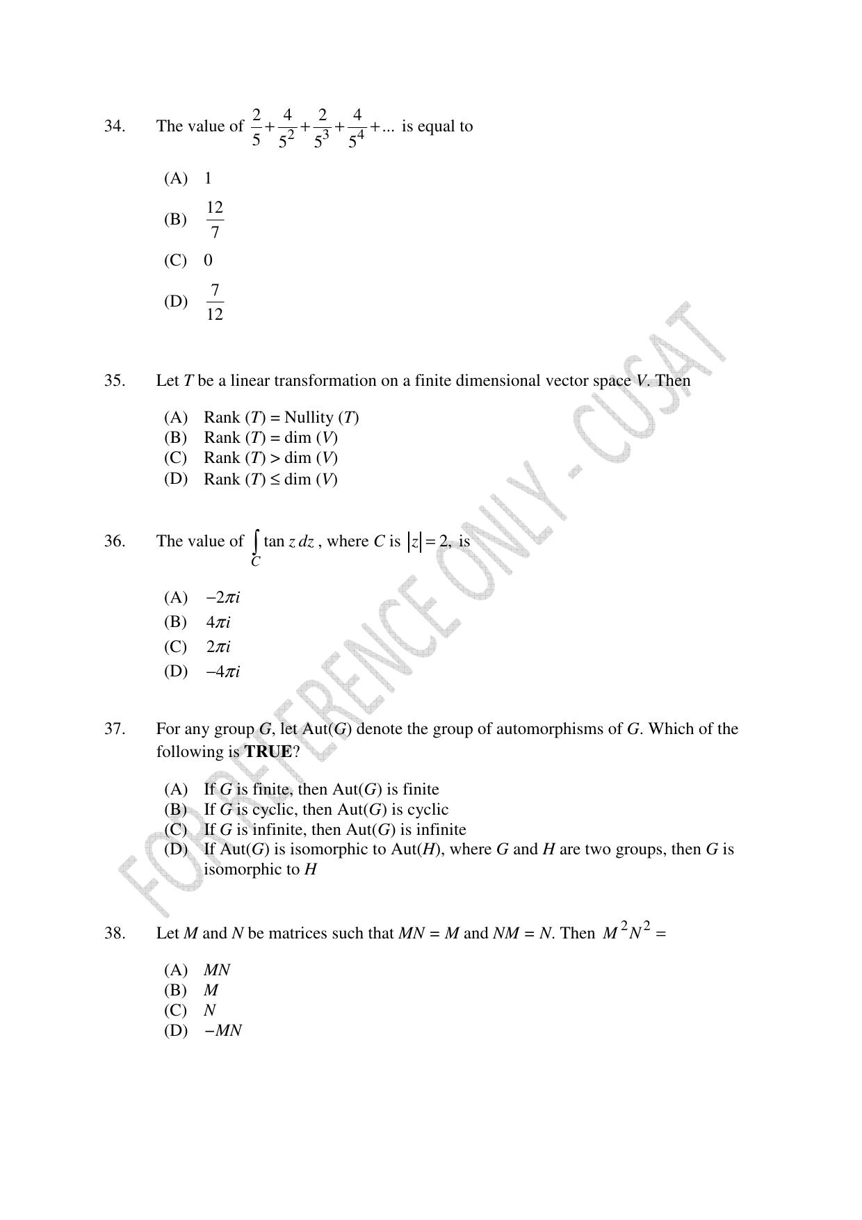 CUSAT CAT 2023 MATHEMATICS PG Question Paper - Page 8