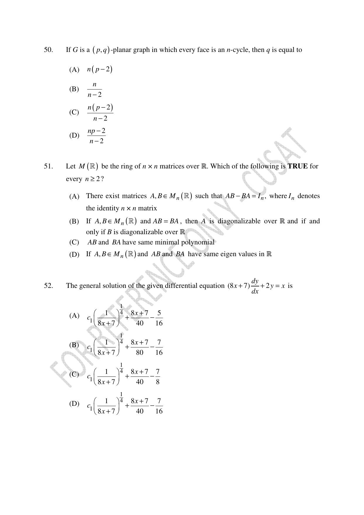 CUSAT CAT 2023 MATHEMATICS PG Question Paper - Page 12