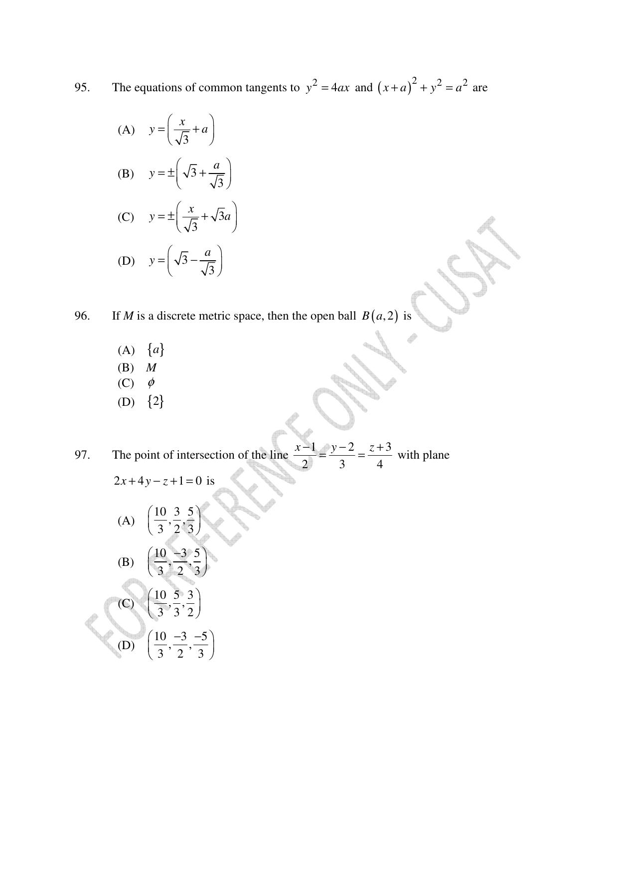 CUSAT CAT 2023 MATHEMATICS PG Question Paper - Page 22