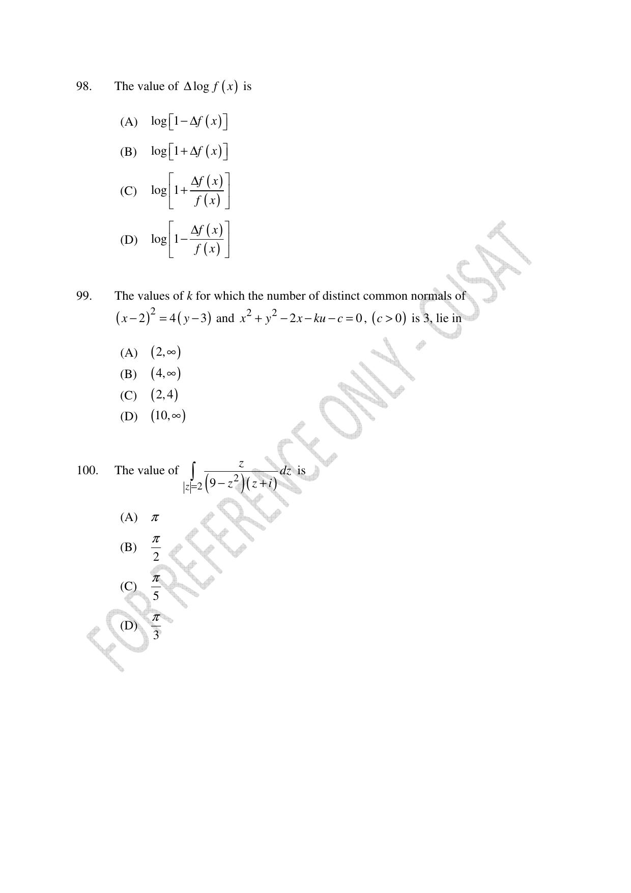 CUSAT CAT 2023 MATHEMATICS PG Question Paper - Page 23