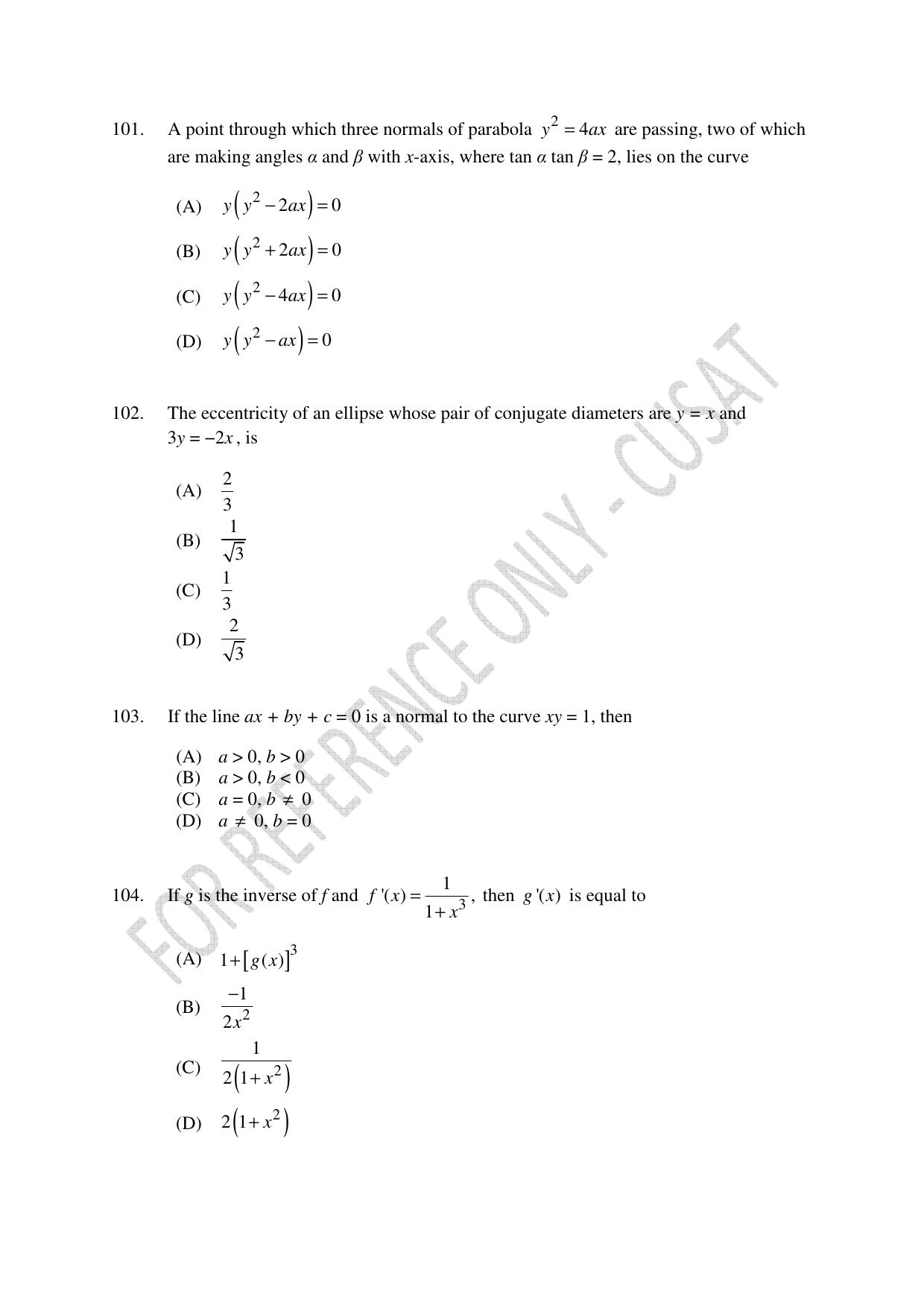 CUSAT CAT 2023 MATHEMATICS PG Question Paper - Page 24