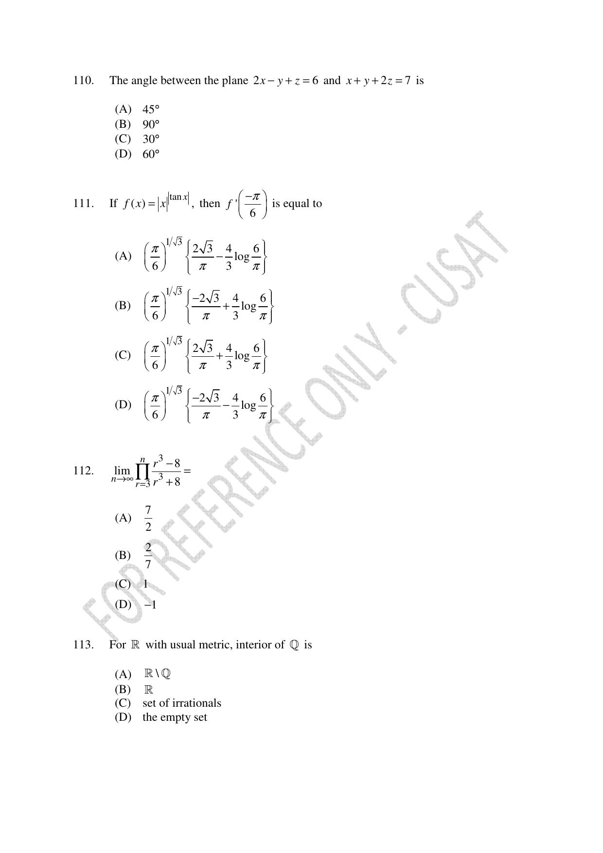 CUSAT CAT 2023 MATHEMATICS PG Question Paper - Page 26