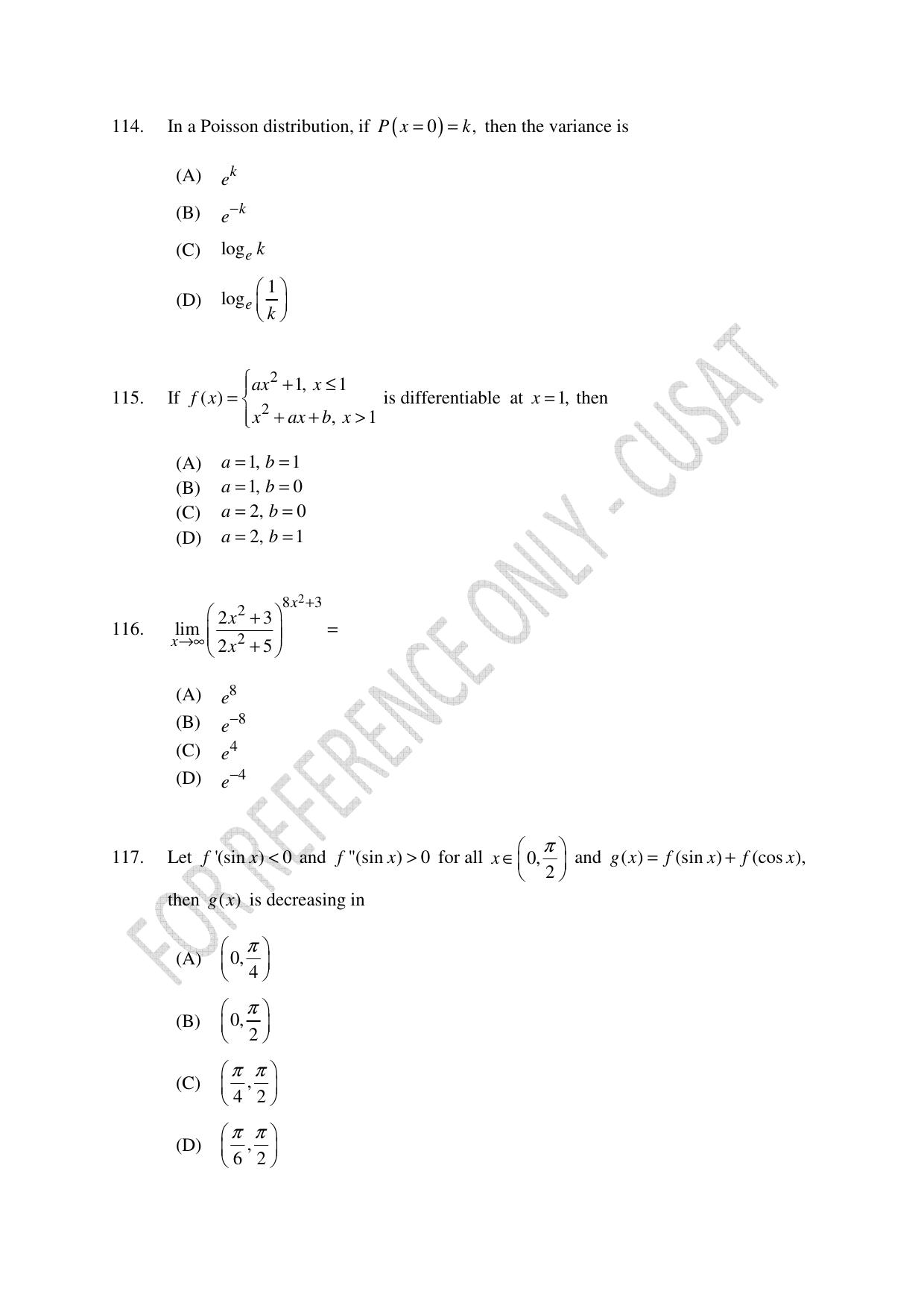 CUSAT CAT 2023 MATHEMATICS PG Question Paper - Page 27
