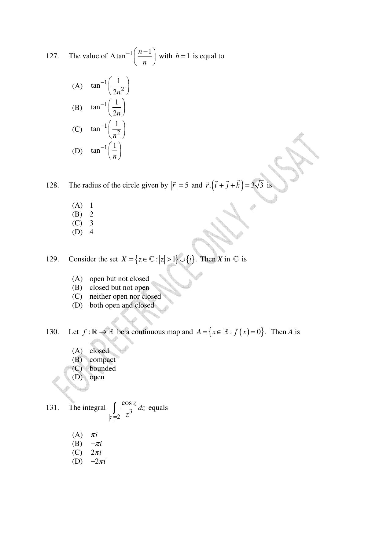CUSAT CAT 2023 MATHEMATICS PG Question Paper - Page 30