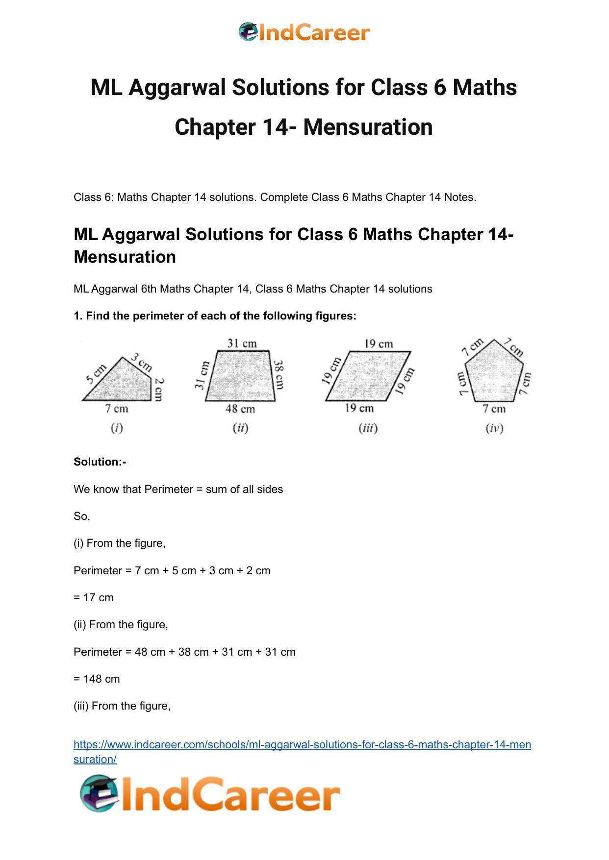 ML Aggarwal Solutions for Class 6 Maths Chapter 14- Mensuration - Page 2