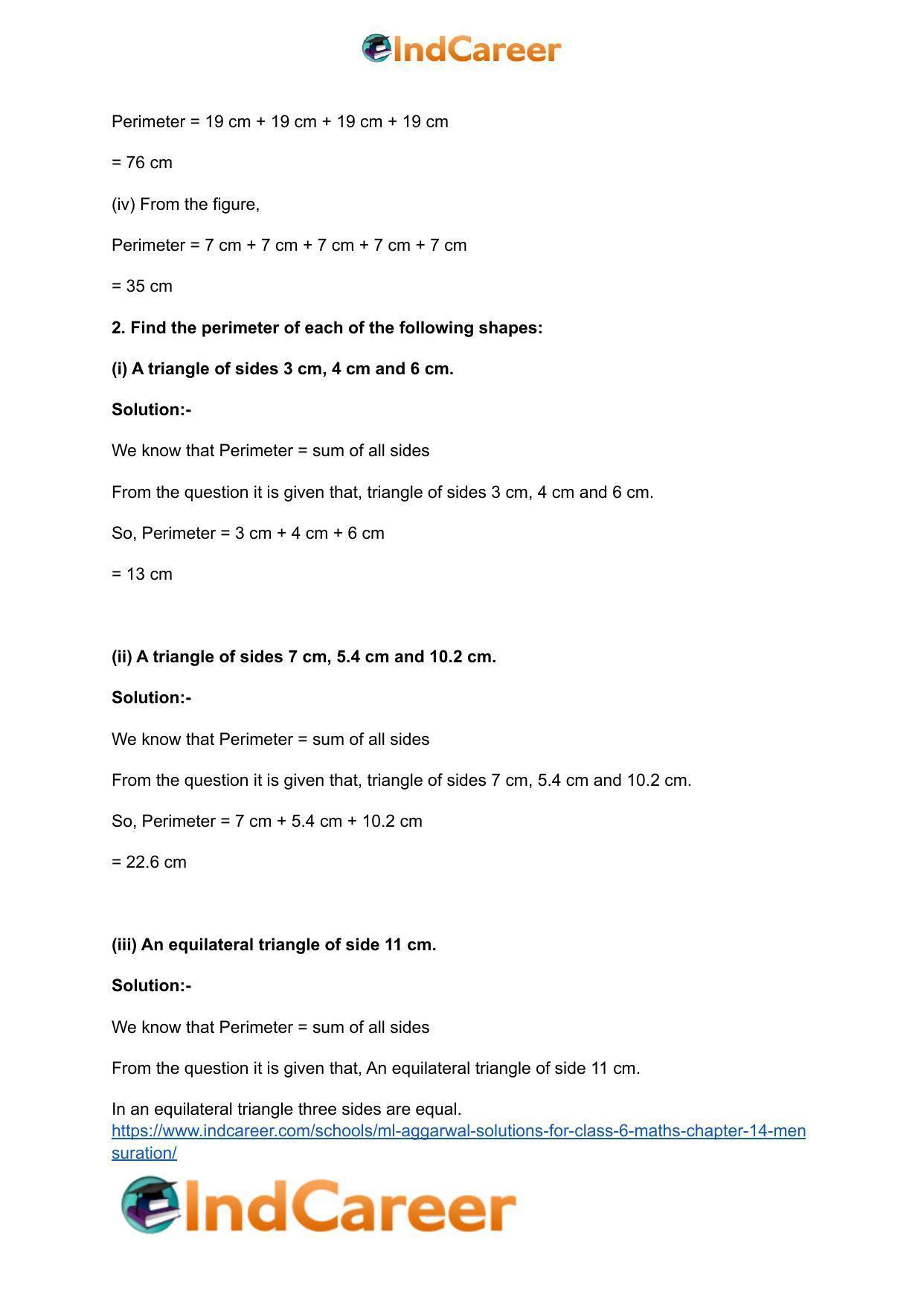 ML Aggarwal Solutions for Class 6 Maths Chapter 14- Mensuration - Page 3