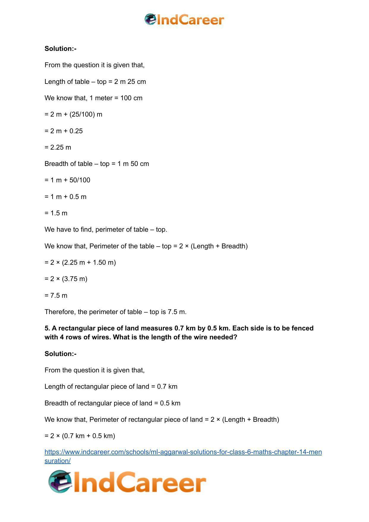 ML Aggarwal Solutions for Class 6 Maths Chapter 14- Mensuration - Page 5