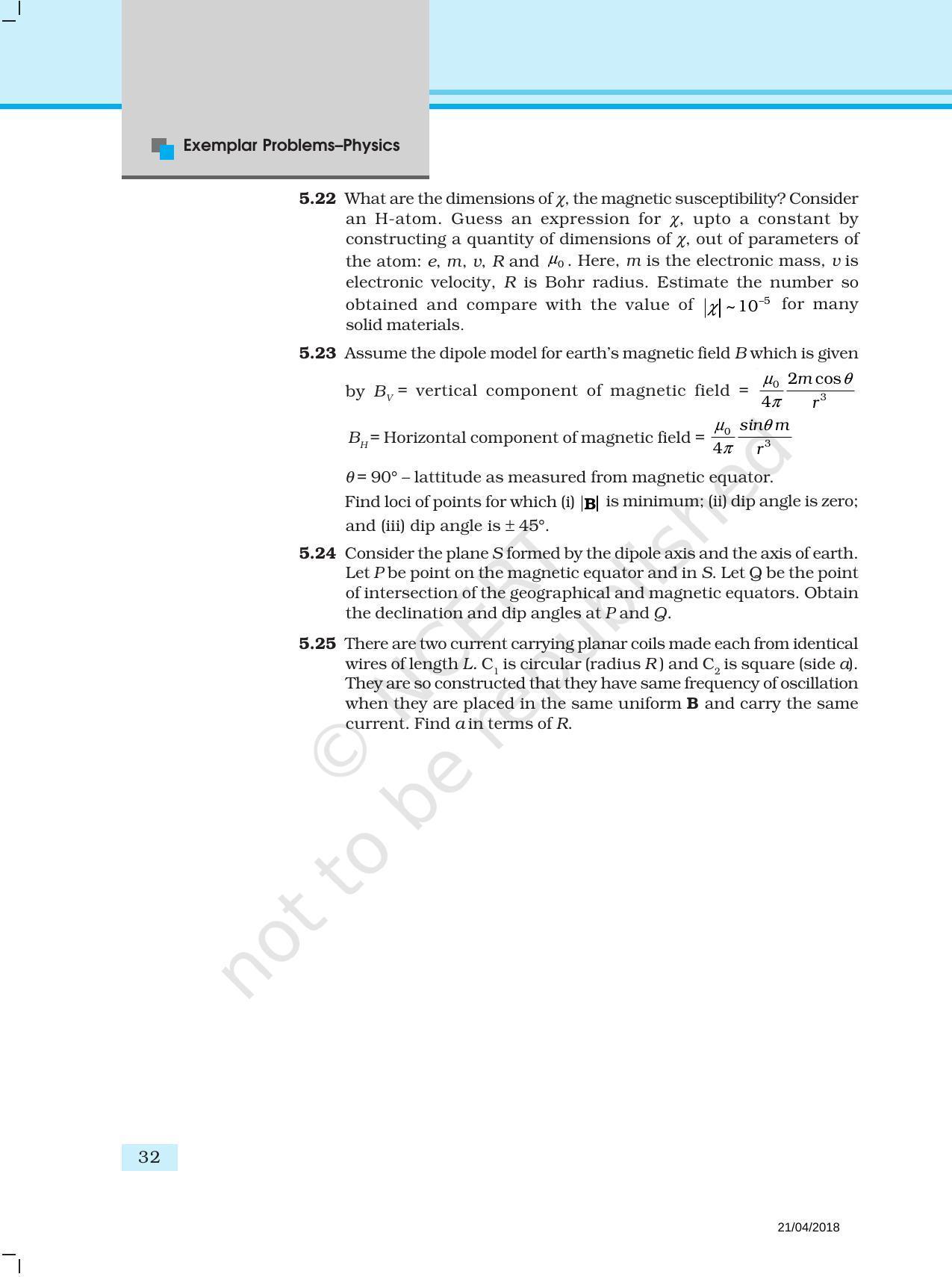 NCERT Exemplar Book for Class 12 Physics: Chapter 5 Magnetism and Matter - Page 5