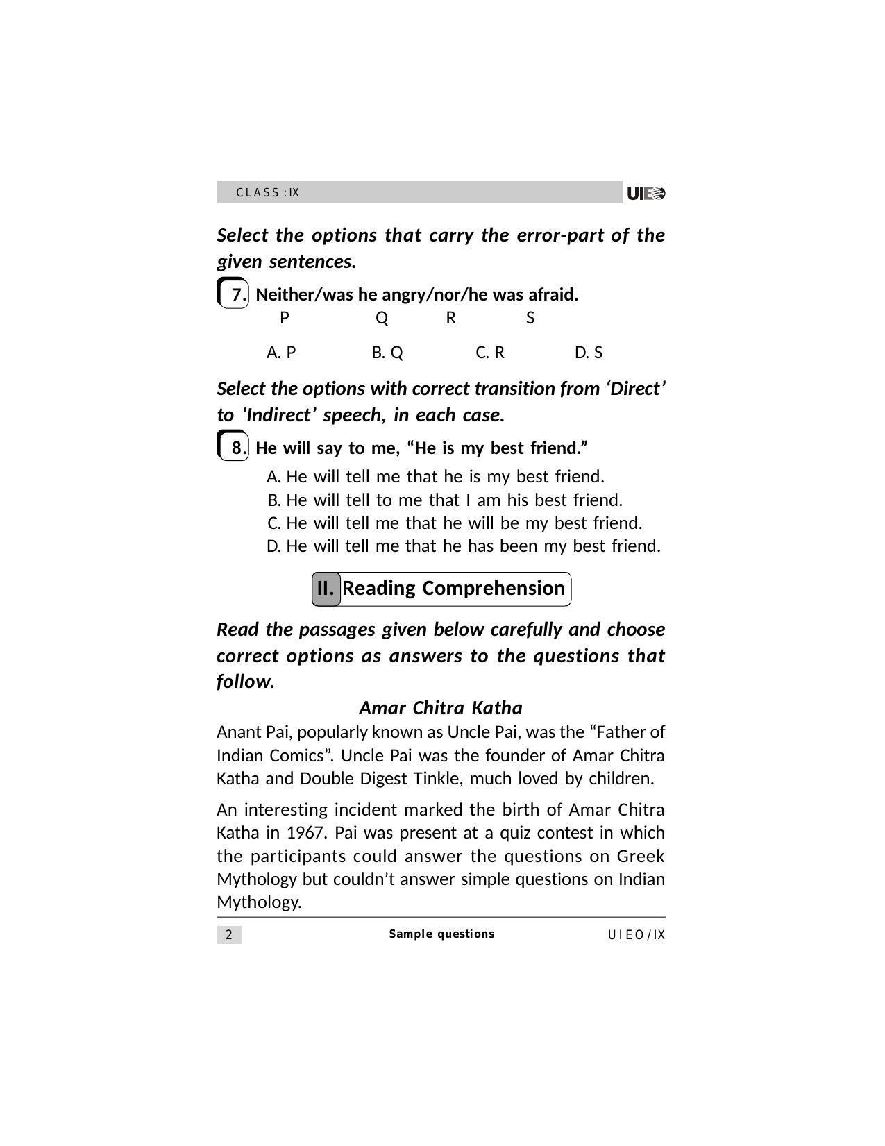 UIEO Sample Paper for Class 9 - Page 2