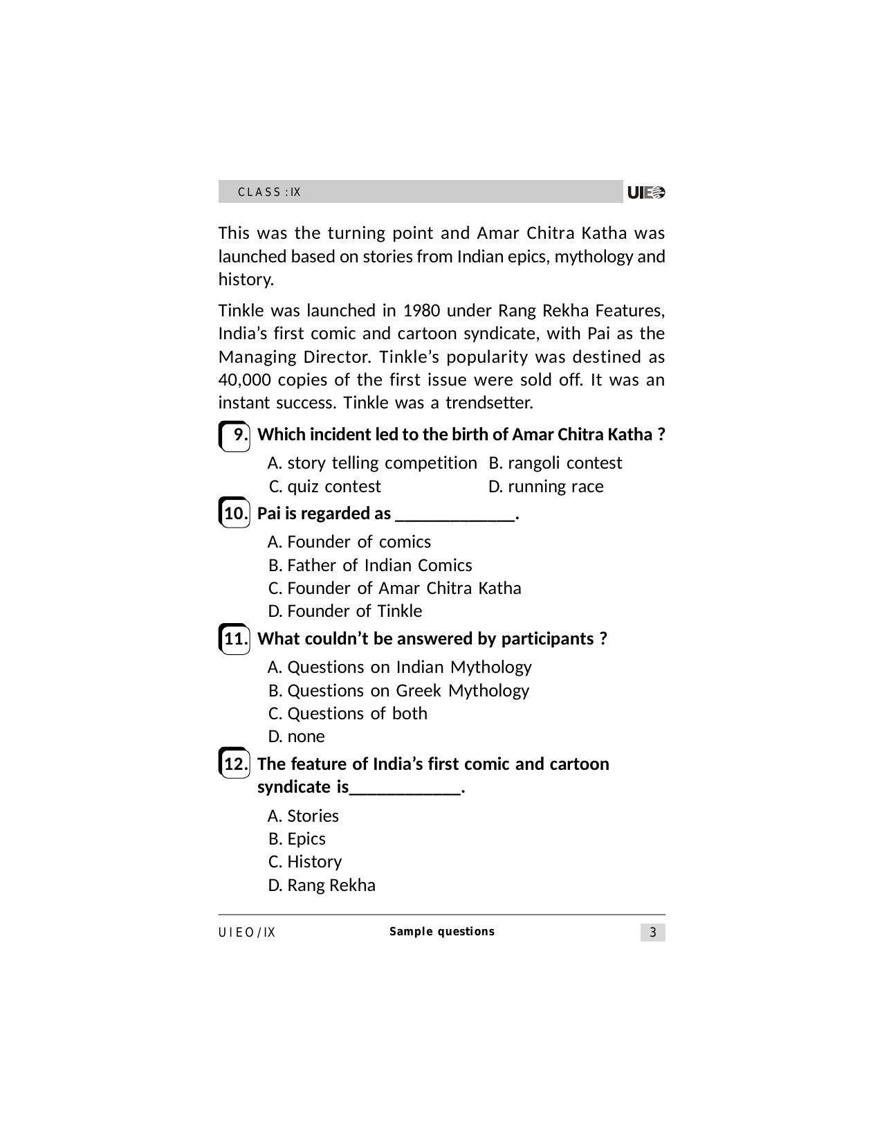 UIEO Sample Paper for Class 9 - Page 3