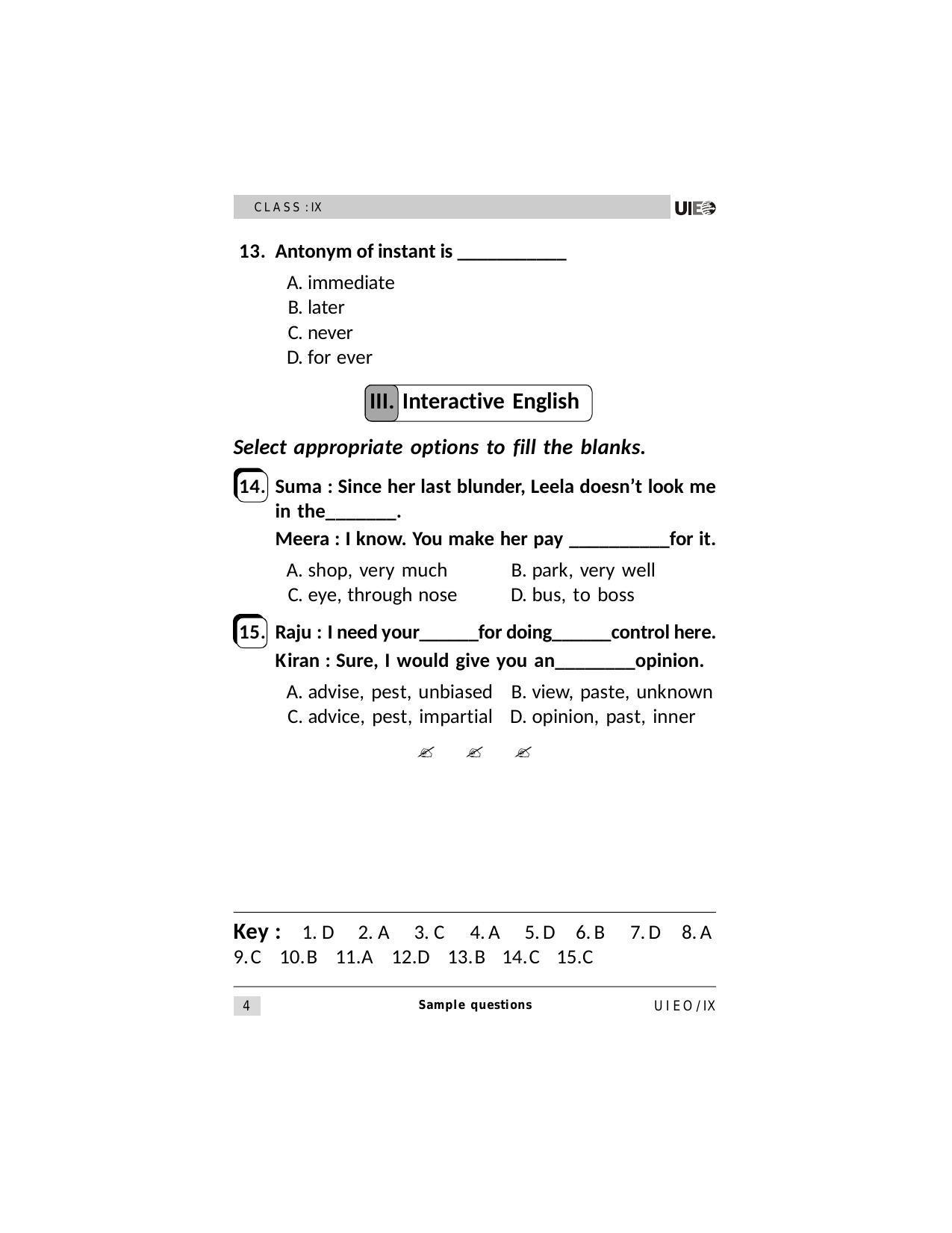 UIEO Sample Paper for Class 9 - Page 4