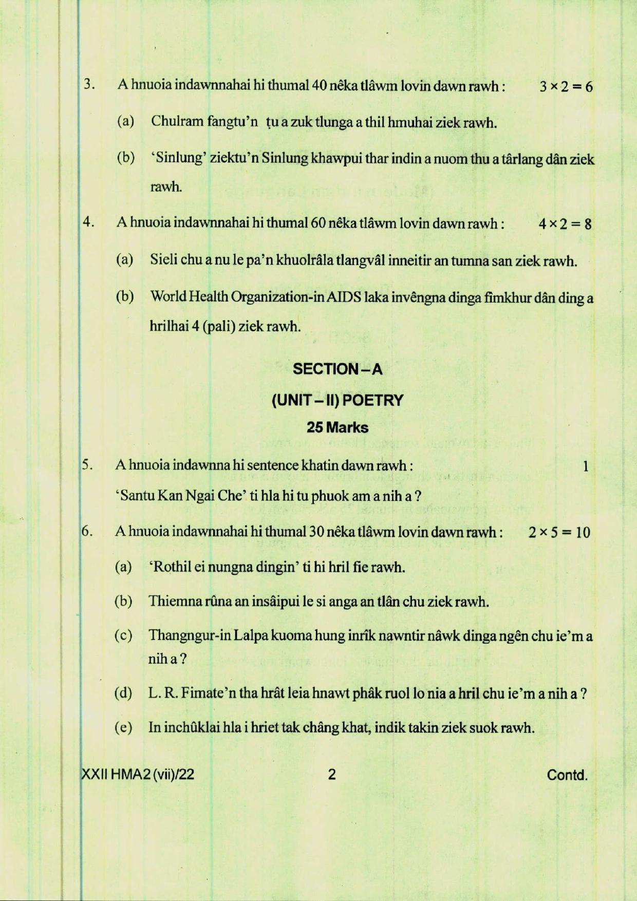 COHSEM 12th Question Papers 2022 Hmar (M.I.L.) - Page 2