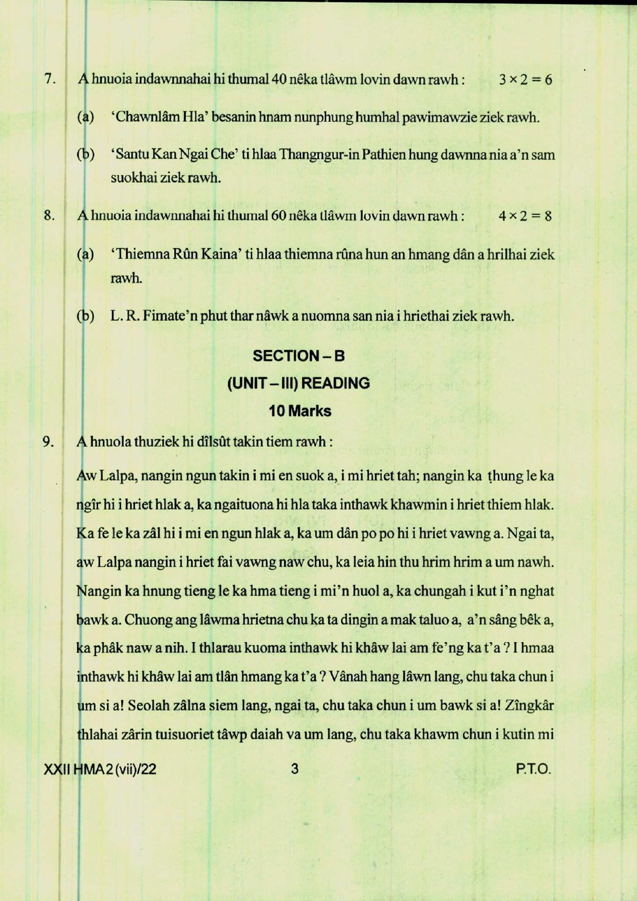 COHSEM 12th Question Papers 2022 Hmar (M.I.L.) - Page 3
