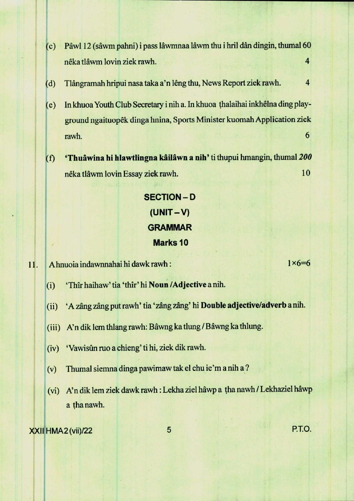 COHSEM 12th Question Papers 2022 Hmar (M.I.L.) - Page 5
