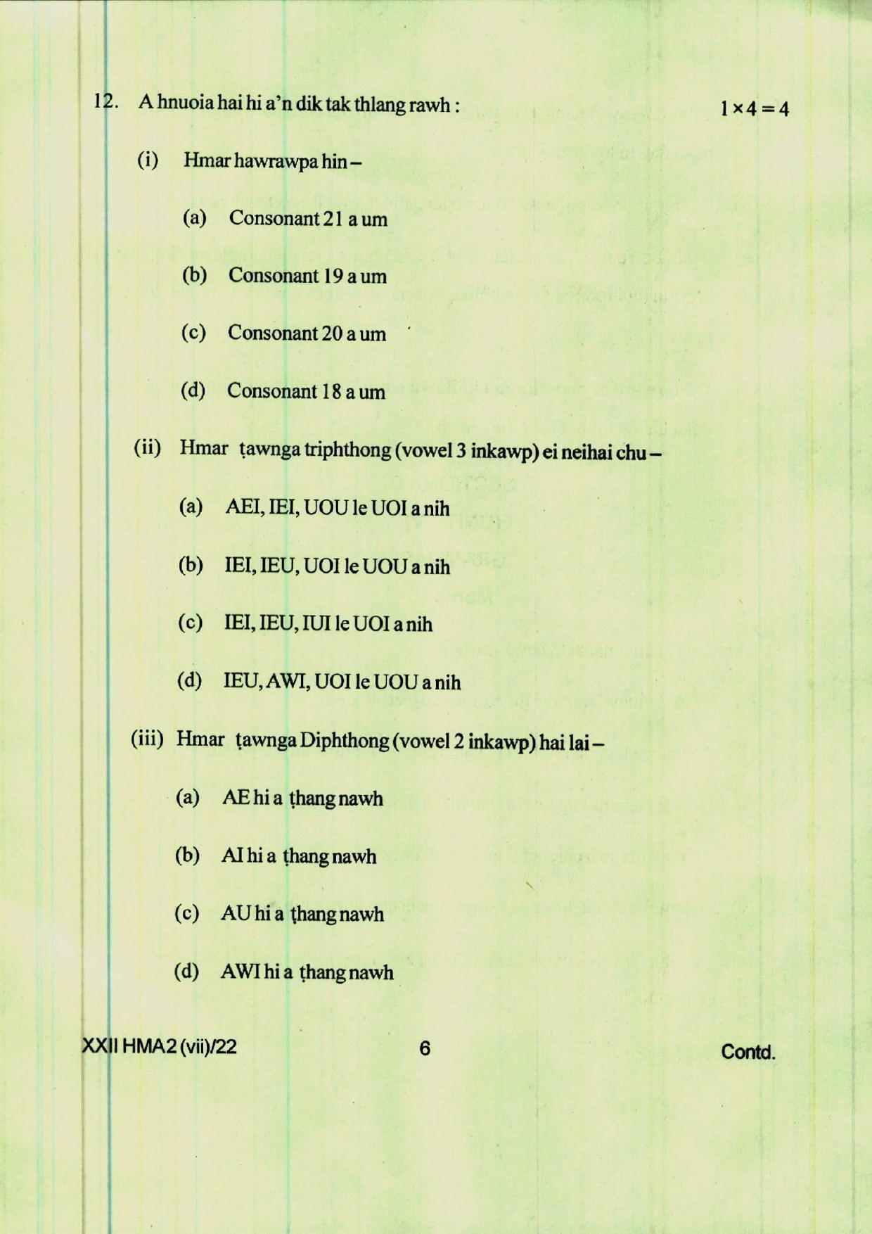 COHSEM 12th Question Papers 2022 Hmar (M.I.L.) - Page 6