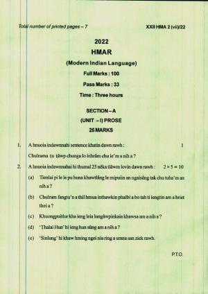 COHSEM 12th Question Papers 2022 Hmar (M.I.L.)