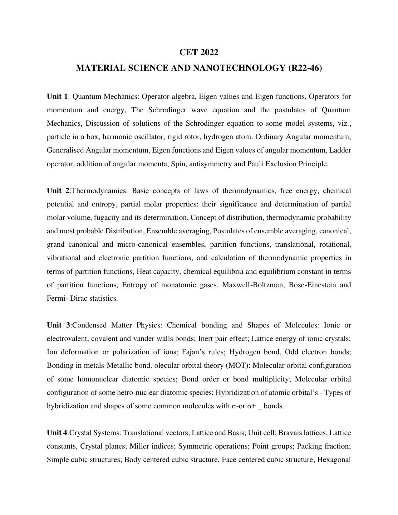 AP RCET Material Science & NanoTechnology Syllabus - Page 1