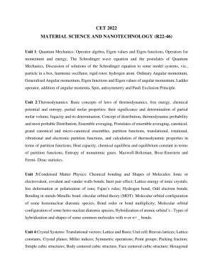 AP RCET Material Science & NanoTechnology Syllabus