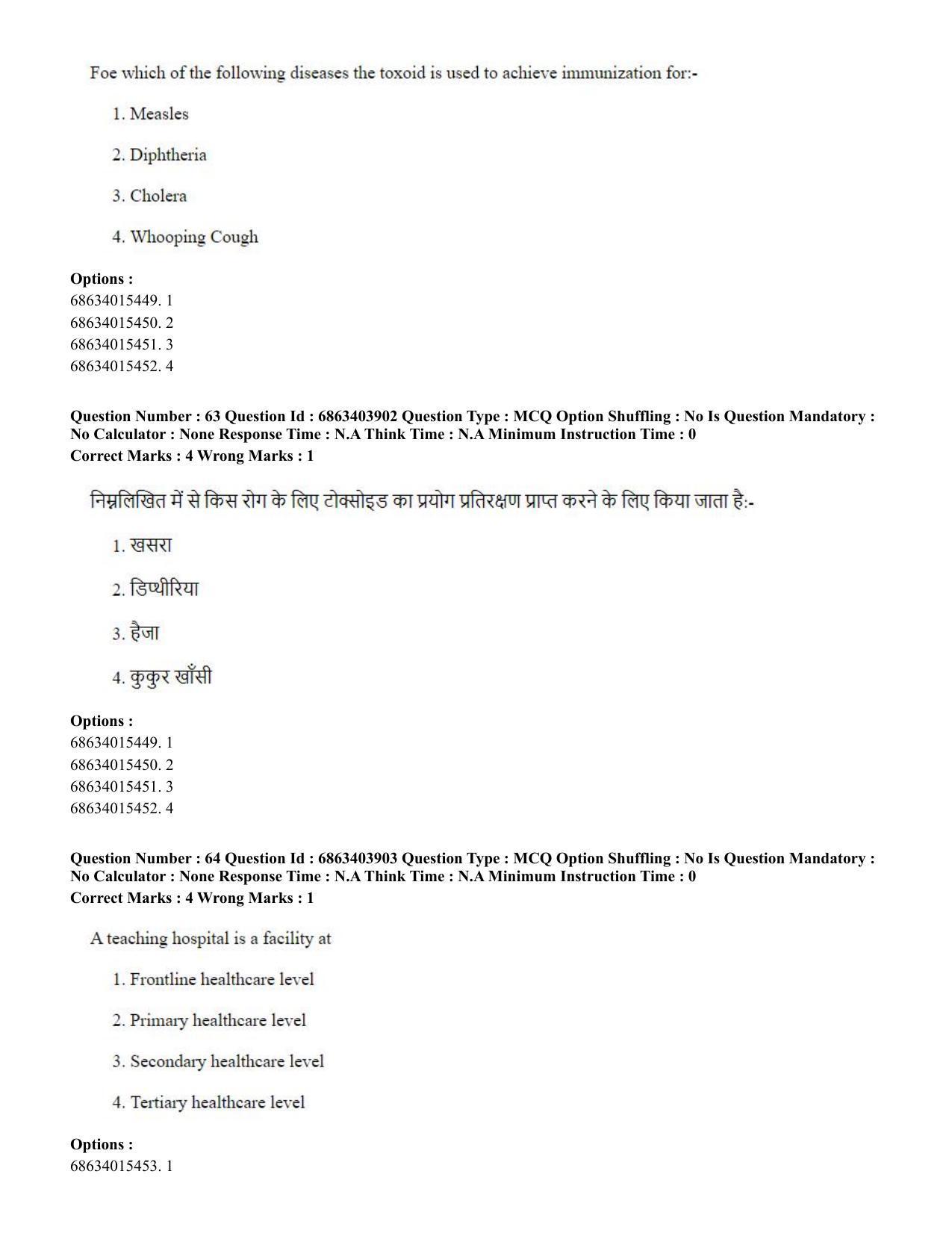 CUET PG 2023: COQP19 – Public Health (Hindi) - Shift 2 (5-06-2023) Question Paper - Page 64