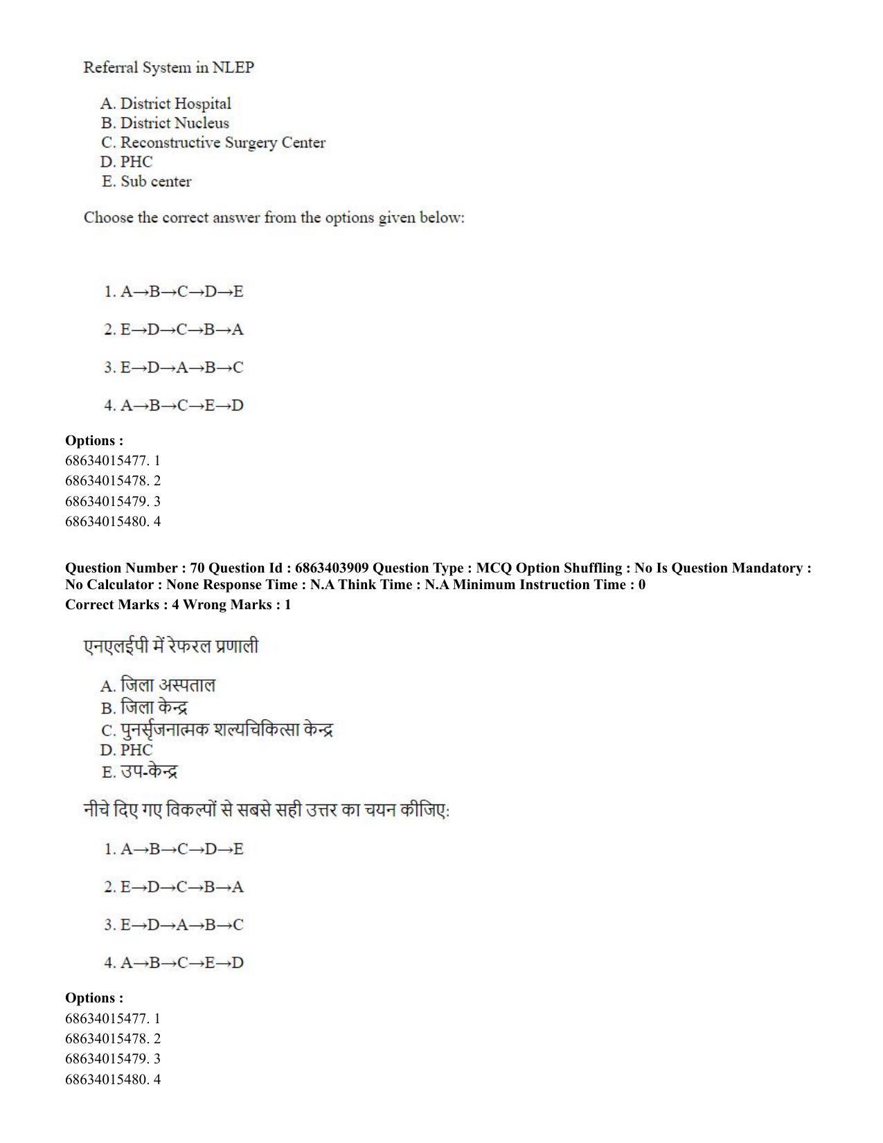 CUET PG 2023: COQP19 – Public Health (Hindi) - Shift 2 (5-06-2023) Question Paper - Page 71